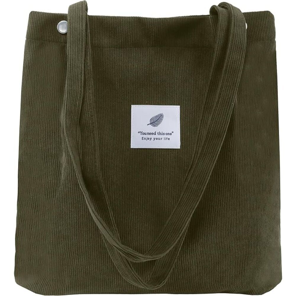 Women Army Green Imported Corduroy Small Canvas Shoulder Handy Tote Bag